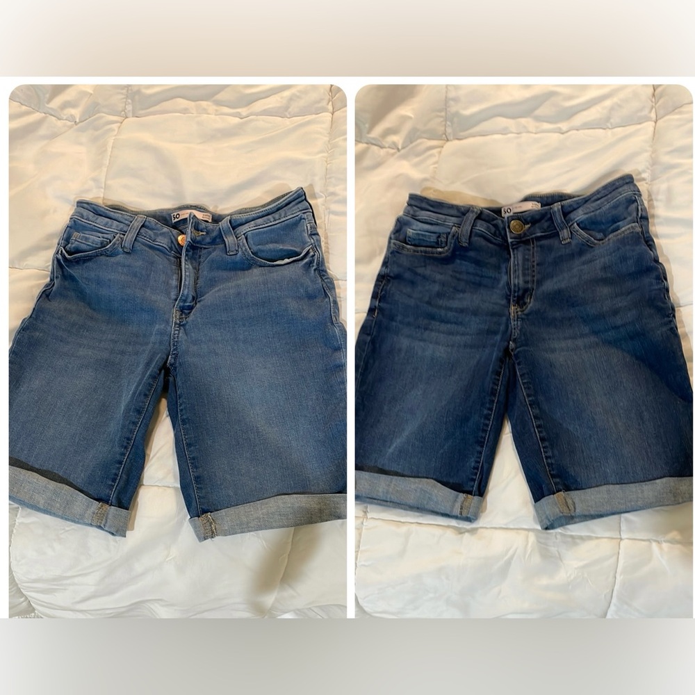 2- SO Denim Bermuda Shorts size 7 with Cuffed Hem light/medium & dark wash